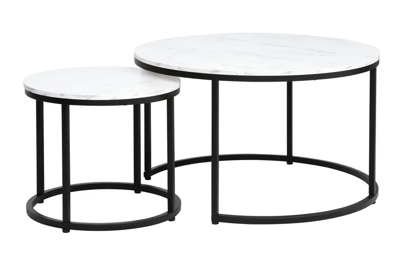 Комплект з 2 круглих журнальних столиків SIGNAL DION, білий мармур / чорний матовий, 80x80 фото №5