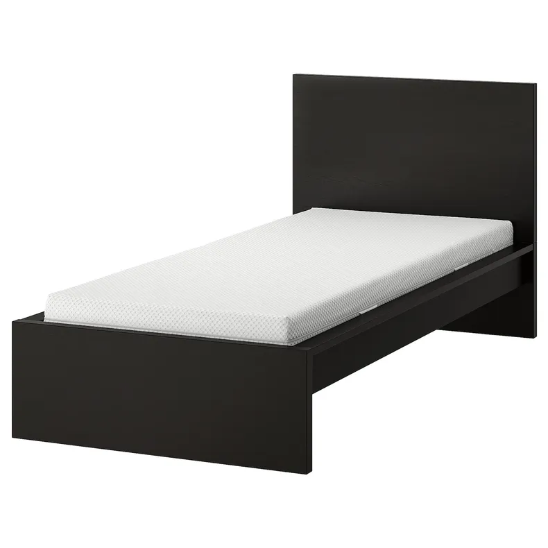 IKEA MALM МАЛЬМ, каркас ліжка з матрацом, чорно-коричневий/ОБЮГДА жорсткий, 90x200 см 095.368.46 фото №1