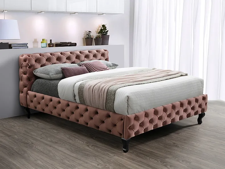 Ліжко двоспальне оксамитове SIGNAL HERRERA Velvet, Bluvel 52 - античний рожевий, 160x200 см фото №1