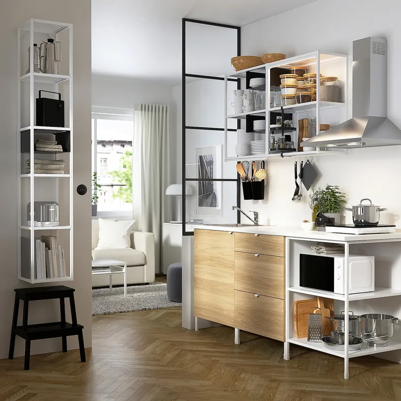 IKEA ENHET ЭНХЕТ, кухня, белый / имит. дуб, 183x63.5x222 см 893.374.90 фото №2