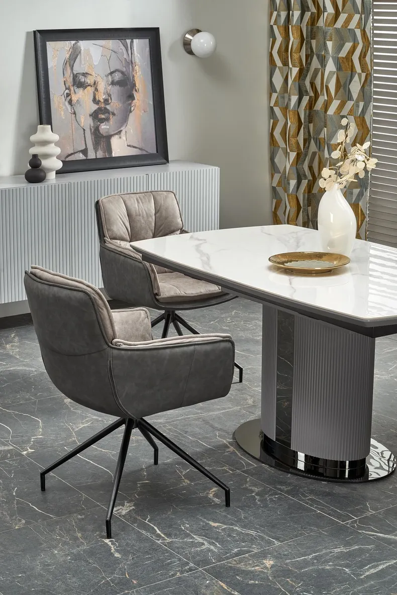 Розкладний стіл HALMAR DANCAN 160-220x90 см, білий мармур / / світлий / чорний фото №5