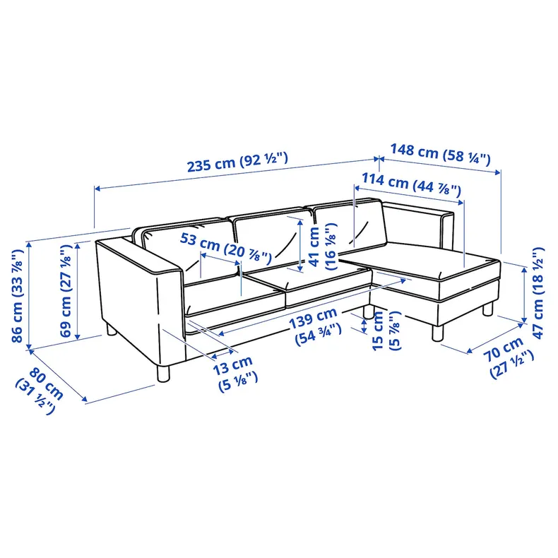 IKEA PÄRUP, 3-местный диван с шезлонгом, Килинг серо-бирюзовый 095.142.98 фото №7