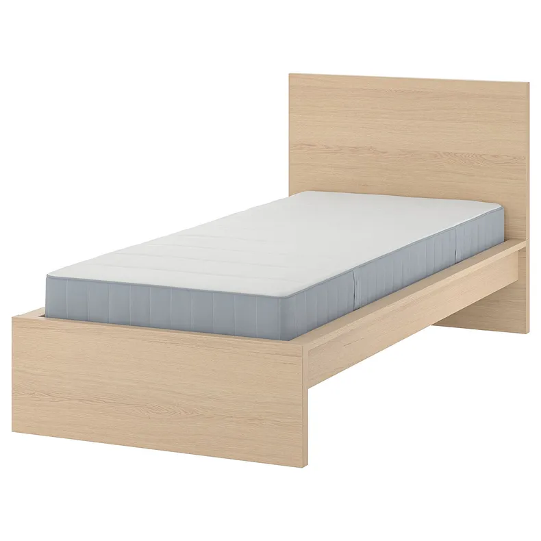 IKEA MALM МАЛЬМ, каркас ліжка з матрацом, Шпон дуба, фарбований в білий колір / тверда деревина Вестероя, 90x200 см 895.368.28 фото №1