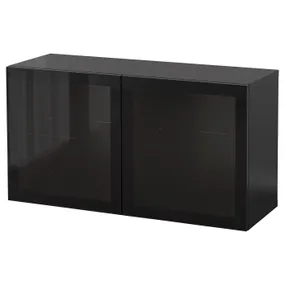 IKEA BESTÅ БЕСТО, настінна комбінація шаф, чорне / коричневе скло Glassvik / чорне прозоре скло, 120x42x64 см 294.407.96 фото