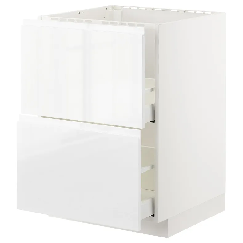IKEA METOD МЕТОД / MAXIMERA МАКСІМЕРА, підлог шафа д / мийки+2 фр пан / 2 шух, білий / ВОКСТОРП глянцевий / білий, 60x60 см 192.543.13 фото №1