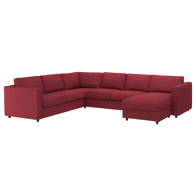 IKEA VIMLE ВІМЛЕ, кутовий диван-ліжко, 5-місний, з шезлонгом/Lejde червоний/коричневий 195.375.48 фото №2