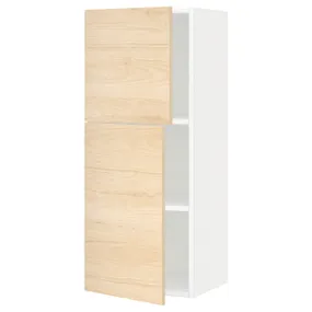 IKEA METOD МЕТОД, навесной шкаф с полками / 2дверцы, белый / аскерсундский узор светлый ясень, 40x100 см 594.672.61 фото