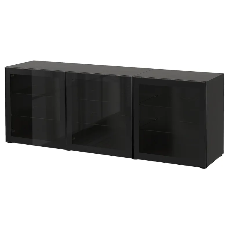 IKEA BESTÅ БЕСТО, комбинация для хранения с дверцами, черный / коричневый / глассвик черный / прозрачное стекло, 180x42x65 см 493.250.69 фото №1