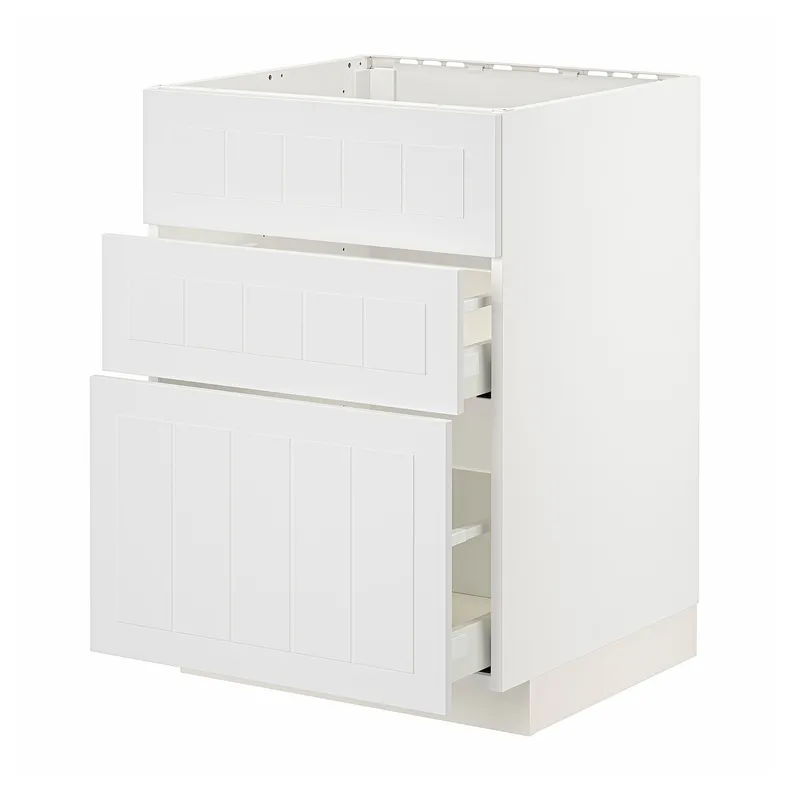 IKEA METOD МЕТОД / MAXIMERA МАКСІМЕРА, підлог шафа д / мийки+3 фр пан / 2 шух, білий / стенсундський білий, 60x60 см 894.094.82 фото №1