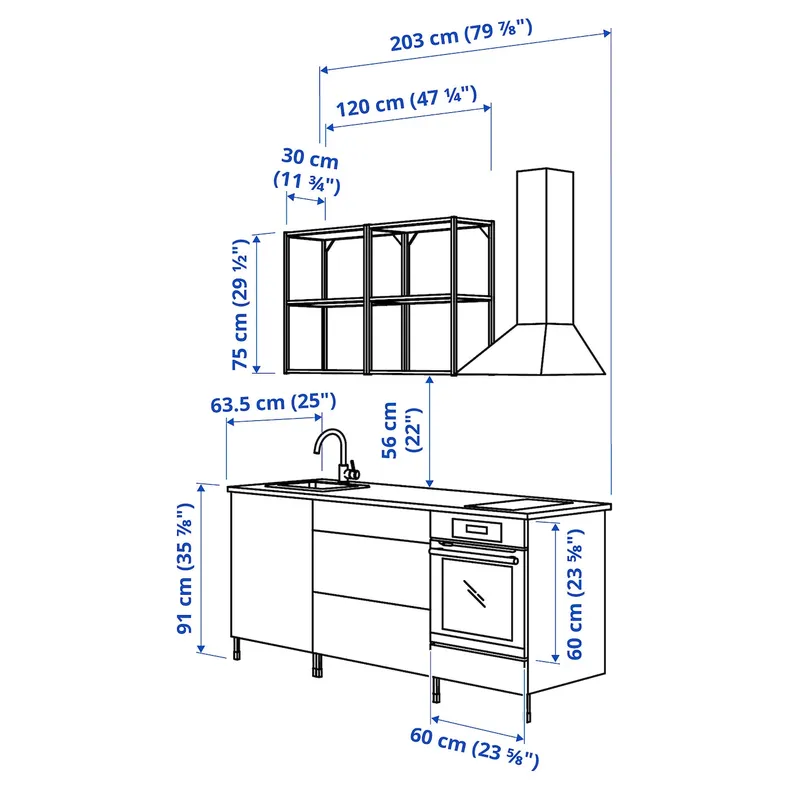 IKEA ENHET ЭНХЕТ, кухня, антрацит / белый, 203x63.5x222 см 493.373.12 фото №3