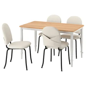 IKEA DANDERYD ДАНДЕРЮД / EBBALYCKE ЕББАЛЮККЕ, стіл+4 стільці, дубовий шпон білий/ІДЕКУЛЛА бежевий, 130 см 995.680.98 фото