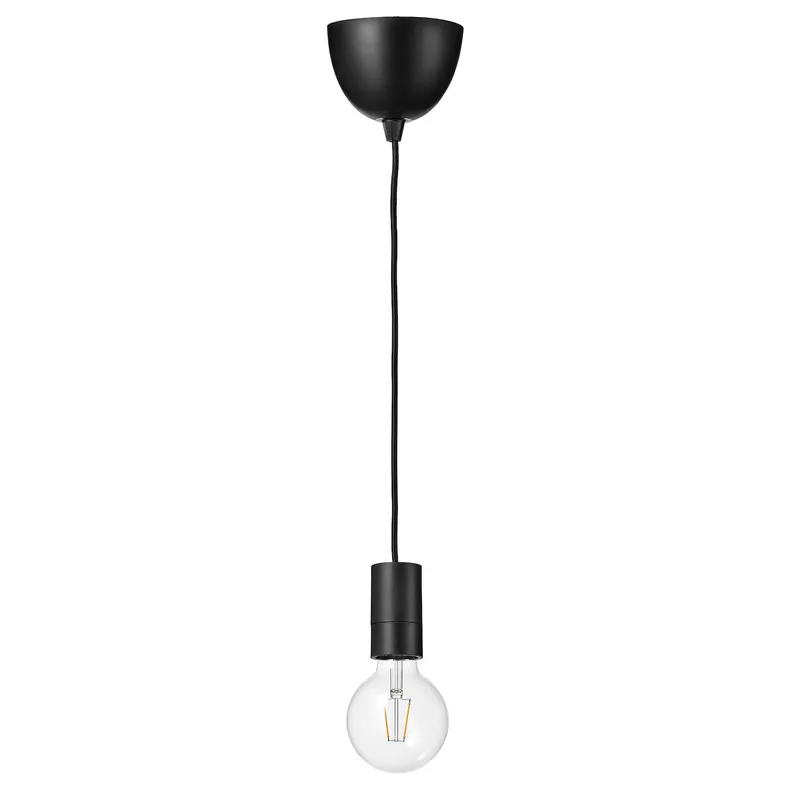 IKEA SUNNEBY СУННЕБЮ / LUNNOM ЛУННОМ, підвісний світильник із лампою, чорна куля / прозора 794.911.99 фото №1