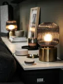 IKEA SOLKLINT СОЛКЛИНТ, лампа настольная, Латунь / серое прозрачное стекло, 28 см 704.642.75 фото thumb №4