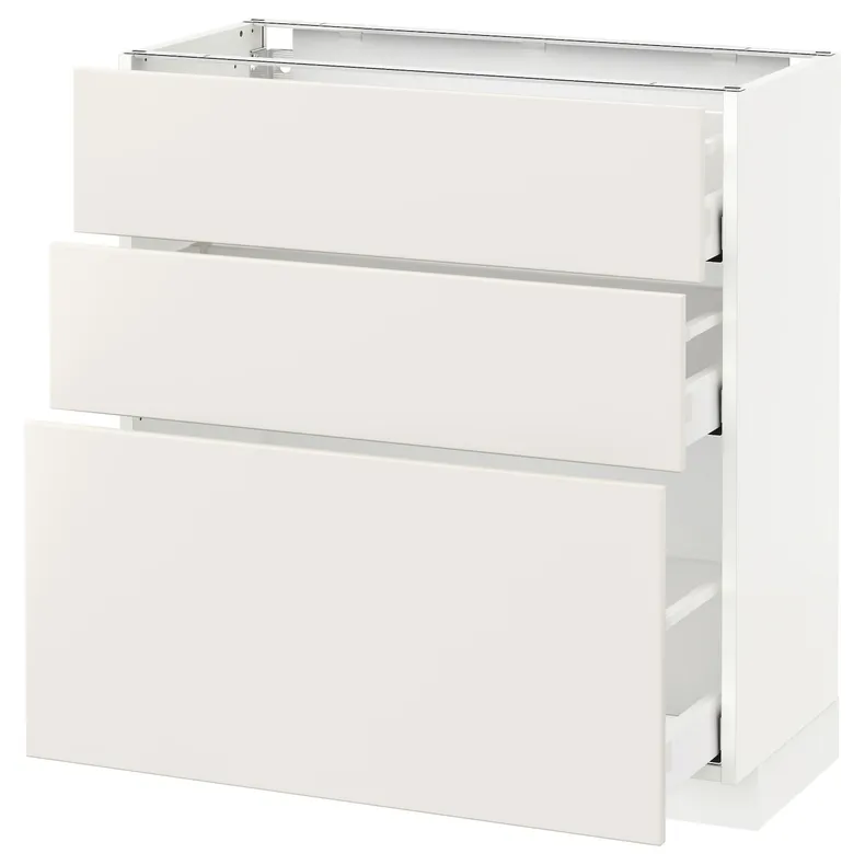 IKEA METOD МЕТОД / MAXIMERA МАКСИМЕРА, напольный шкаф с 3 ящиками, белый / белый, 80x37 см 190.522.11 фото №1