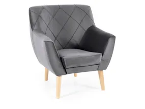 Кресло мягкое бархатное SIGNAL KIER 1 Velvet, Bluvel 14 - серый / бук фото