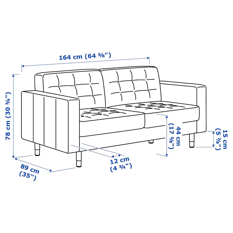 IKEA LANDSKRONA ЛАНДСКРУНА, 2-местный диван, Окрашенный бежевый / черный / дерево 894.911.32 фото №2