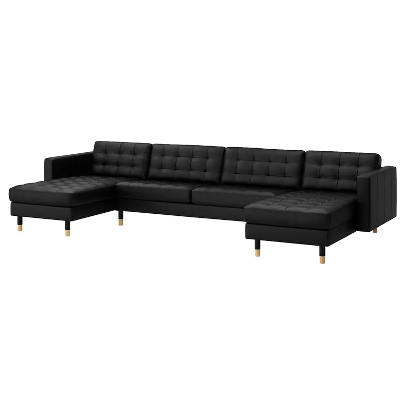 IKEA LANDSKRONA ЛАНДСКРУНА, 5-місний диван, з шезлонгом/Гранн/Бомстад чорний/дерево 590.462.04 фото №1
