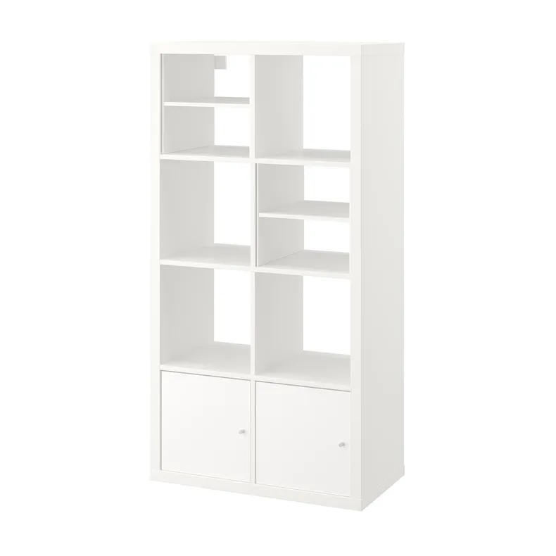 IKEA KALLAX КАЛЛАКС, стеллаж, с 2 дверцами / с 2 вставками с полкой белый, 147x77 см 795.529.08 фото №3