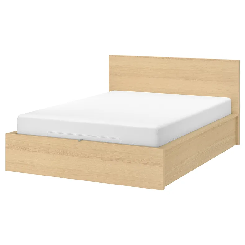 IKEA MALM МАЛЬМ, ліжко з підіймальним механізмом, шпон з мореного дуба білого кольору, 180x200 см 704.126.82 фото №1