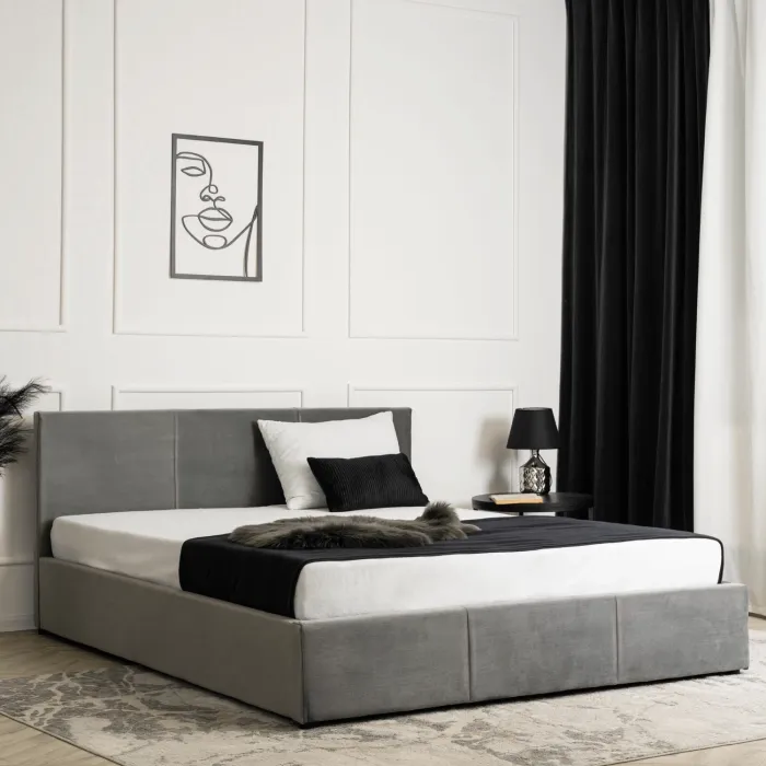 Кровать двуспальная бархатная MEBEL ELITE ALISSON Velvet, 160x200 см, Серый фото №5