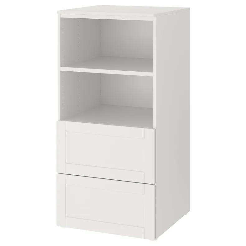 IKEA SMÅSTAD СМОСТАД / PLATSA ПЛАТСА, книжкова шафа, білий з каркасом / з 2 шухлядами, 60x57x123 см 093.963.46 фото №1
