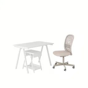 IKEA TROTTEN ТРОТТЕН / FLINTAN ФЛІНТАН, стіл з відділенням для зберігання, та обертовий стілець білий/бежевий 594.249.45 фото