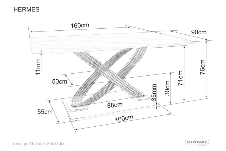Стіл обідній SIGNAL HERMES, білий мармур / золото, 90x160 фото №2