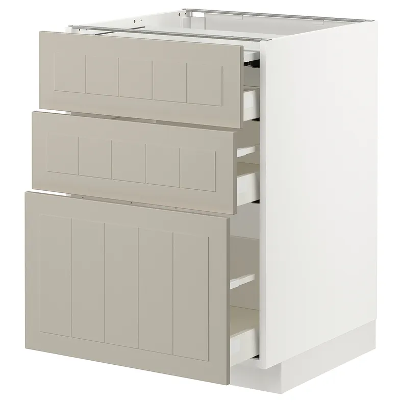 IKEA METOD МЕТОД / MAXIMERA МАКСИМЕРА, напольный шкаф с выдвиж панелью / 3ящ, белый / Стенсунд бежевый, 60x60 см 194.334.52 фото №1