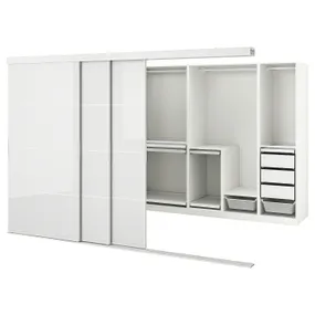 IKEA SKYTTA СКЮТТА / PAX ПАКС, гардероб із розсувними дверцятами, білий Hokksund / глянцевий світло-сірий, 301x160x205 см 095.230.09 фото