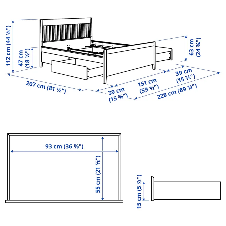 IKEA IDANÄS ИДАНЭС, каркас кровати с ящиками, темно-коричневый / Лёнсет, 140x200 см 393.922.19 фото №11