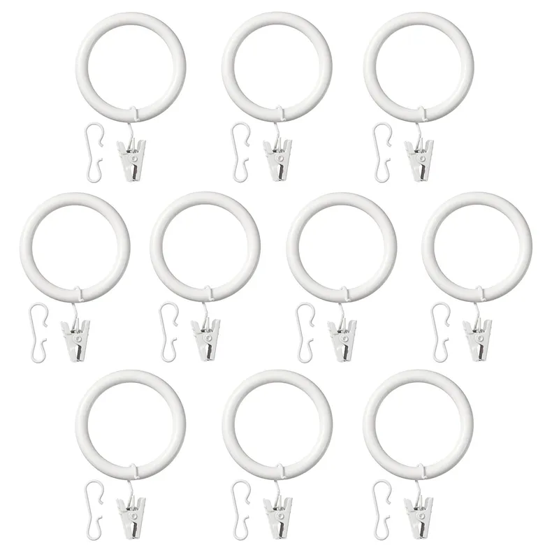 IKEA SYRLIG СИРЛИГ, гардин кольцо с зажимом и крючком, белый, 38 мм 502.172.38 фото №1