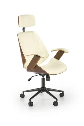Крісло комп'ютерне офісне обертове HALMAR IGNAZIO, горіховий кремовий, екошкіра фото