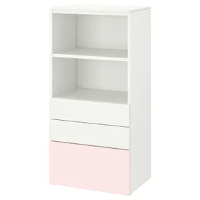 IKEA SMÅSTAD СМОСТАД / PLATSA ПЛАТСА, книжкова шафа, білий блідо-рожевий/з 3 шухлядами, 60x42x123 см 494.205.23 фото
