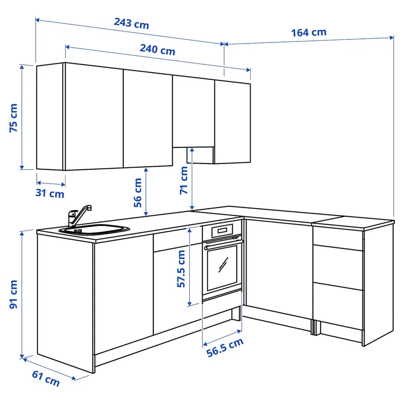 IKEA KNOXHULT КНОКСХУЛЬТ, угловая кухня, белый, 243x164x220 см 194.045.53 фото №3