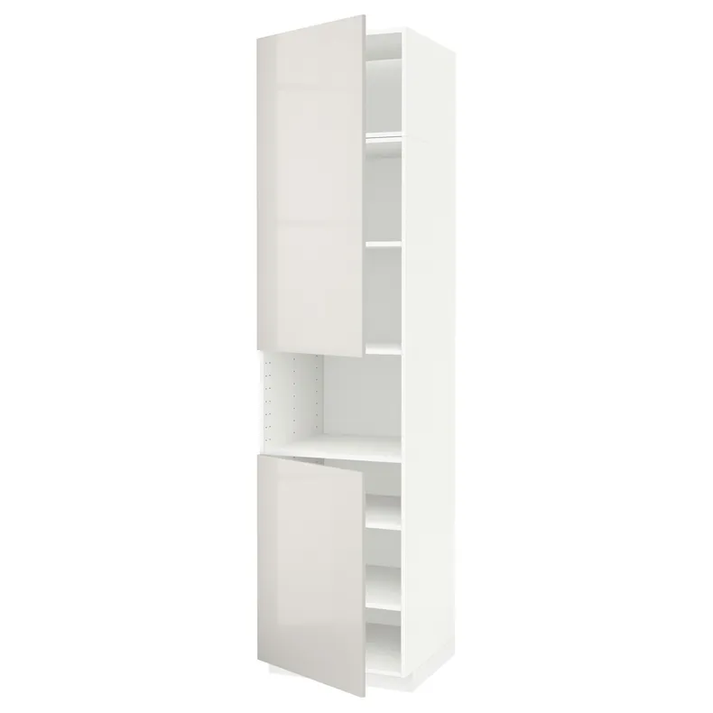 IKEA METOD МЕТОД, вис шафа д / мікрохв печі / 2 двер / пол, білий / Ringhult світло-сірий, 60x60x240 см 894.638.03 фото №1