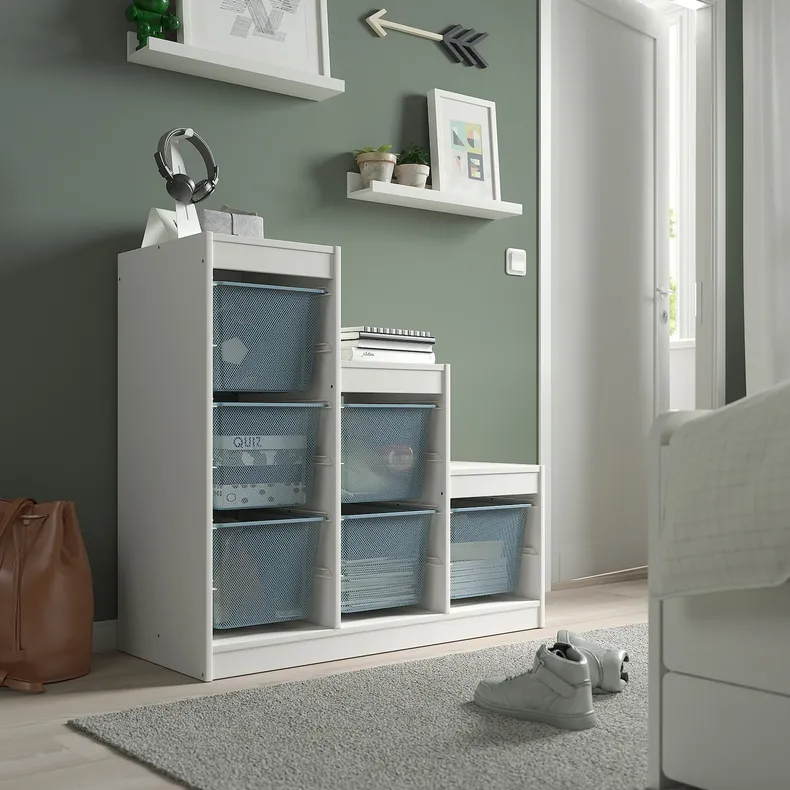 IKEA TROFAST ТРУФАСТ, комбінація для зберіган +контейнери, білий/сіро-блакитний, 99x44x94 см 094.808.68 фото №2