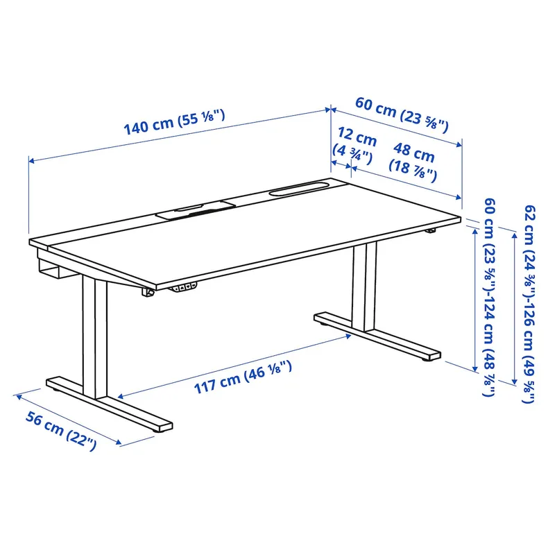 IKEA MITTZON МІТТЗОН, стіл регульований, електричний okl попелястий пофарбований чорний / чорний, 140x60 см 095.282.57 фото №8