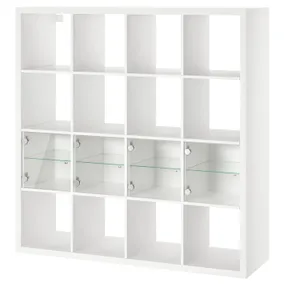 IKEA KALLAX КАЛЛАКС, стеллаж с 4 вставками, белый / стекло, 147x147 см 095.731.98 фото