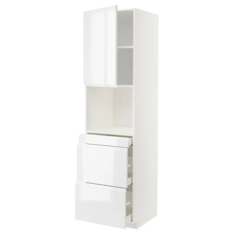 IKEA METOD МЕТОД / MAXIMERA МАКСИМЕРА, высокий шкаф д / СВЧ / дверца / 3ящика, белый / Воксторп глянцевый / белый, 60x60x220 см 494.649.65 фото №1