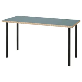 IKEA LAGKAPTEN ЛАГКАПТЕН / ADILS АДІЛС, письмовий стіл, сіро-бірюзовий / чорний, 140x60 см 595.234.55 фото