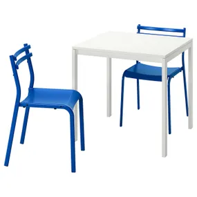 IKEA MELLTORP МЕЛЬТОРП / GENESÖN ГЕНЕСЕН, стіл+2 стільці, білий білий/синій металік, 75 см 995.363.52 фото