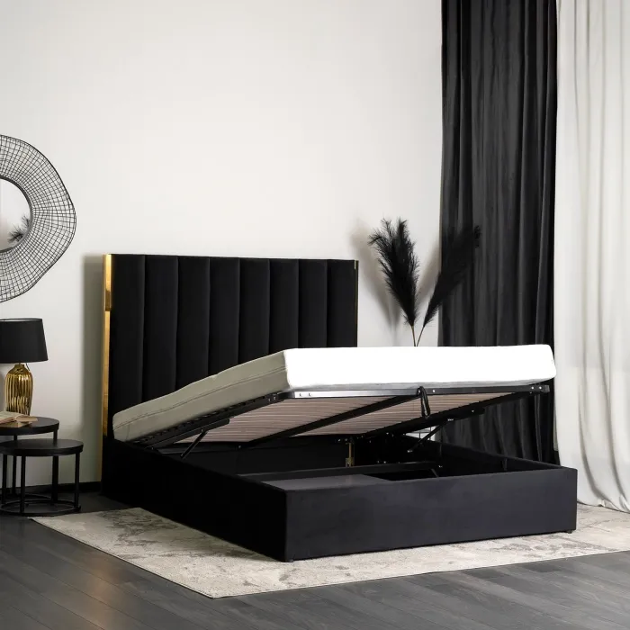 Кровать двуспальная бархатная MEBEL ELITE EMILIO Velvet, 160x200 см, Черный фото №3