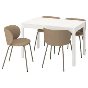 IKEA EKEDALEN ЕКЕДАЛЕН / KRYLBO КРЮЛБУ, стіл+4 стільці, білий / Tonerud темно-бежевий, 120 / 180 см 195.363.32 фото