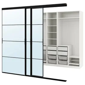 IKEA SKYTTA СКЮТТА / PAX ПАКС, гардеробная с раздвижными дверями, черное / аулиевое зеркало, 276x160x240 см 895.621.67 фото
