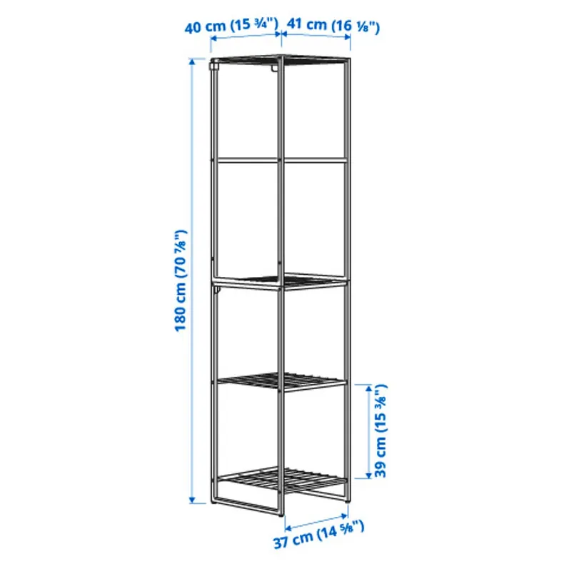 IKEA JOSTEIN ЙОСТЕЙН, стеллаж, внутренний / наружный / белый провод, 41x40x180 см 894.371.97 фото №4