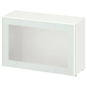 IKEA BESTÅ БЕСТО, стеллаж со стеклянн дверью, белое стекловик / белое / светло-зеленое матовое стекло, 60x22x38 см 194.890.81 фото