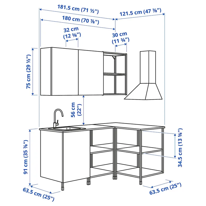 IKEA ENHET ЕНХЕТ, кутова кухня, білий, імітація. дуб фото №3