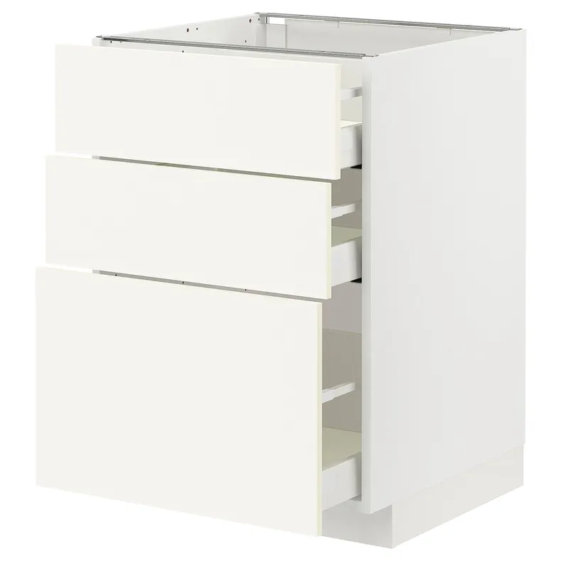 IKEA METOD МЕТОД / MAXIMERA МАКСИМЕРА, напольный шкаф с 3 ящиками, белый / Вальстена белый, 60x60 см 495.072.10 фото №1
