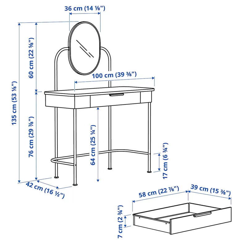 IKEA GRÅFJÄLLET ГРЭФЬЕЛЛЕТ, туалетный столик, антрацит, 100x42 см 305.702.25 фото №3