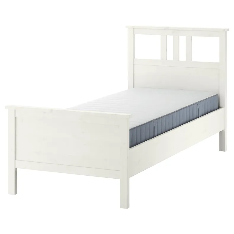 IKEA HEMNES ХЕМНЕС, каркас ліжка з матрацом, біла морилка / ВАЛЕВОГ жорсткий, 90x200 см 095.368.13 фото №1